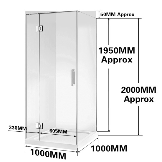 1000*1000*2000mm Chrome Frameless Swing Door Square Shower Box
